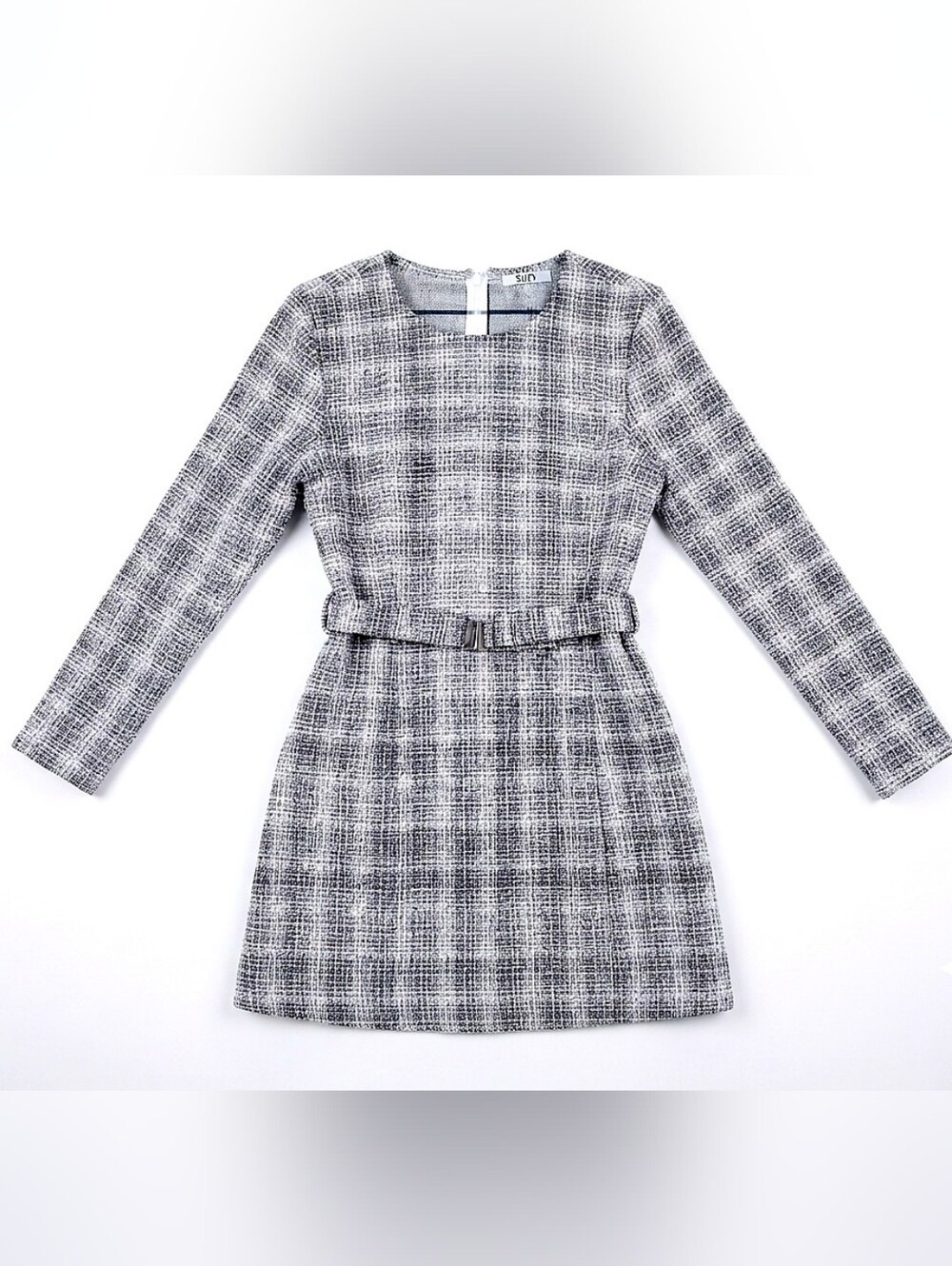 🔮 Suzy Shier Plaid Shimmer Tweed Style Long-Sleeve Shift Dress in NWT Size M